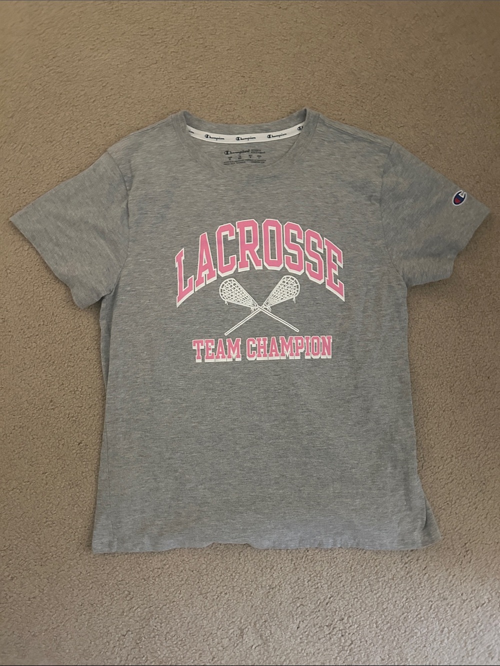 Champion Gray Tee with Pink Graphic Accents